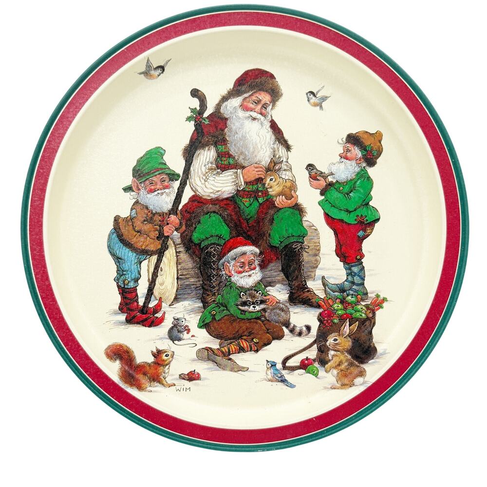 Santa elves woodland animals metal Serving Display round Tray Christmas